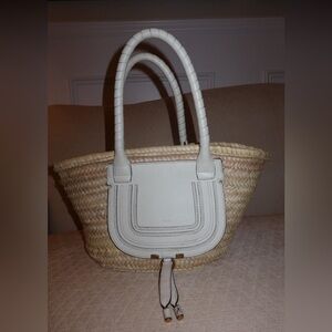 Chloe Raffia Grain Calfskin Medium Marcie Basket in White